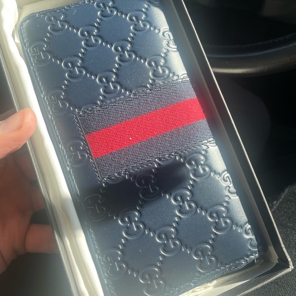 Gucci Guccissima With Web Zip Wallet In Dark Navy - Picture 10 of 10